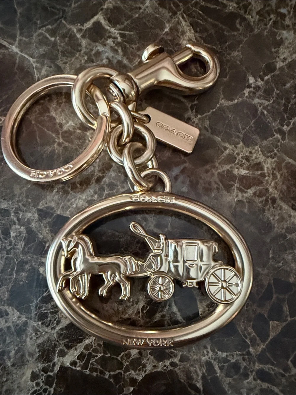 Coach Gold Tone Horse & Carriage Keychain Key Ring